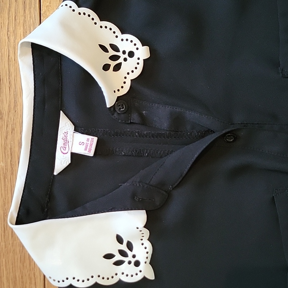 Candie's Sheer Black Blouse with White Collar - Picture 2 of 3
